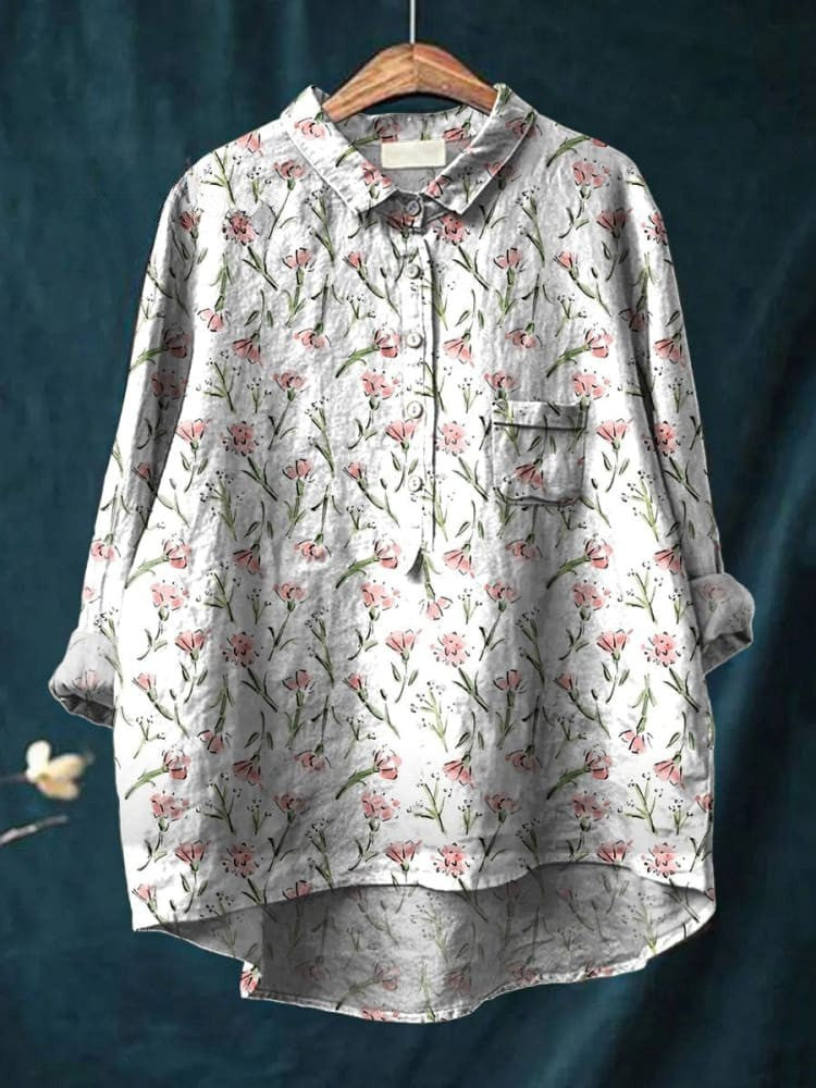 Audrey - Chemise décontractée à imprimé floral rose répétitif