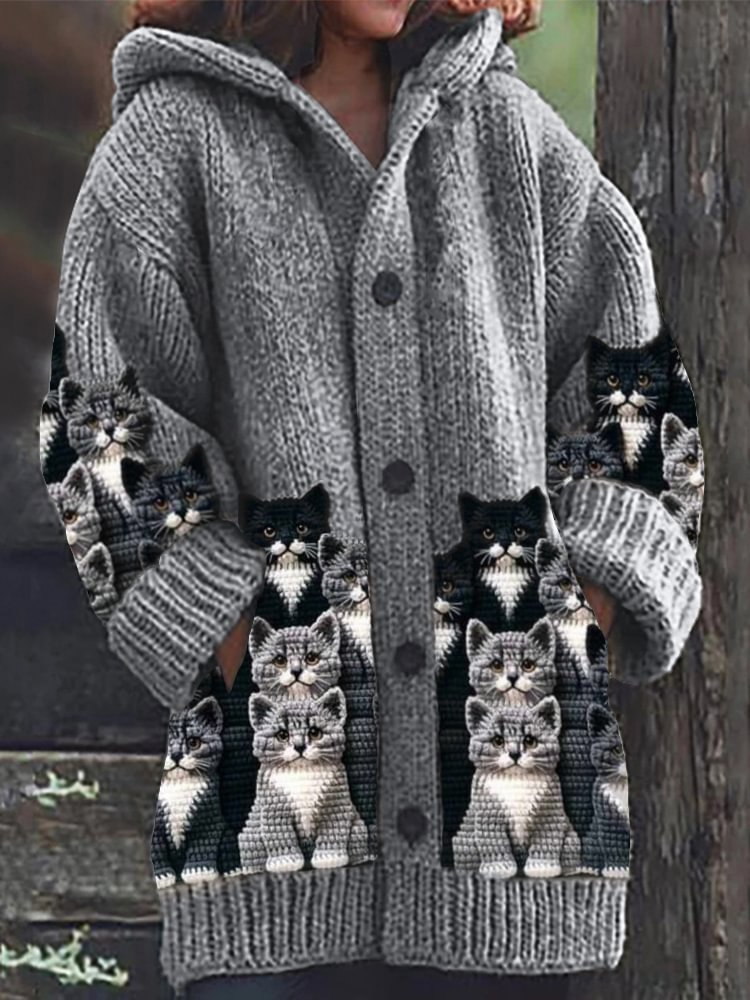 Gilet en cachemire jasmin avec motif de chats