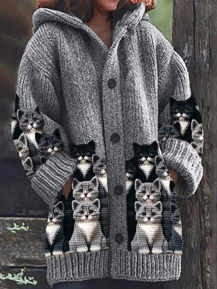Gilet en cachemire jasmin avec motif de chats