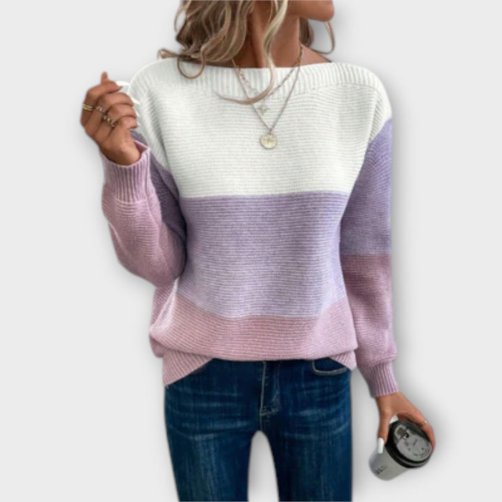 Claire|Pull fait à la main en patchwork de trois couleurs élégantes