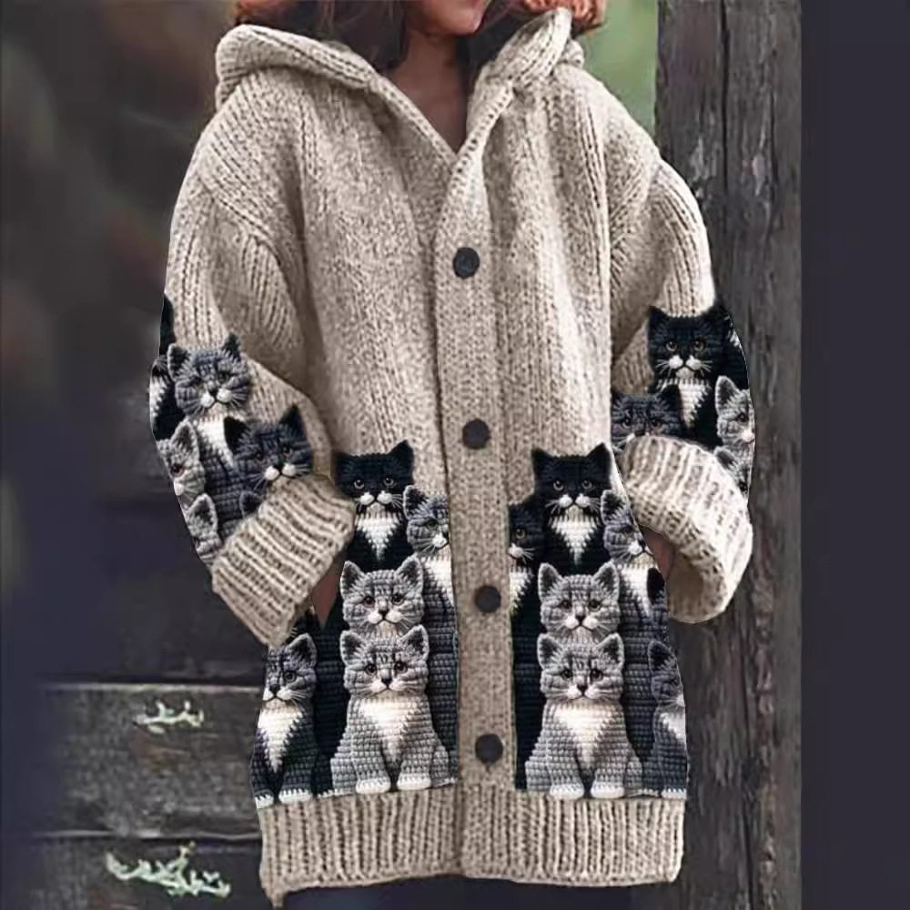 Gilet en cachemire jasmin avec motif de chats