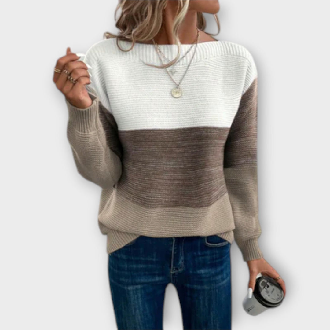 Claire|Pull fait à la main en patchwork de trois couleurs élégantes