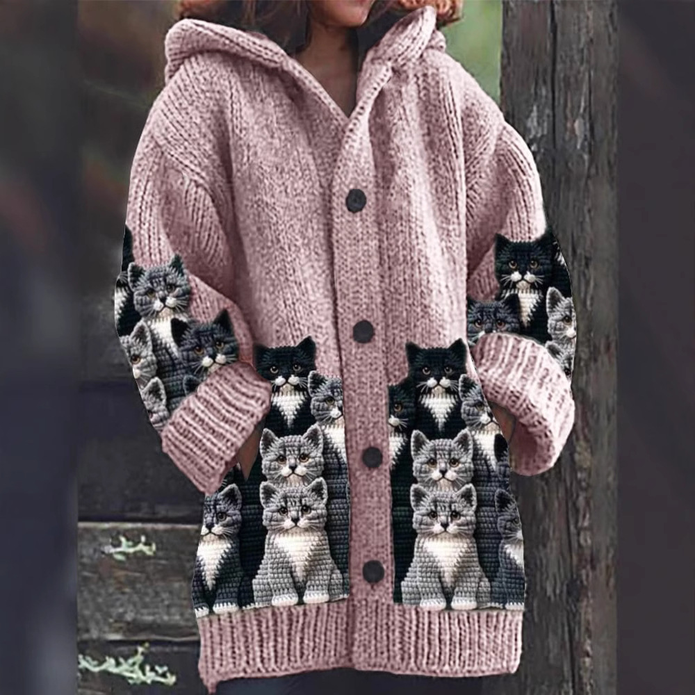 Gilet en cachemire jasmin avec motif de chats