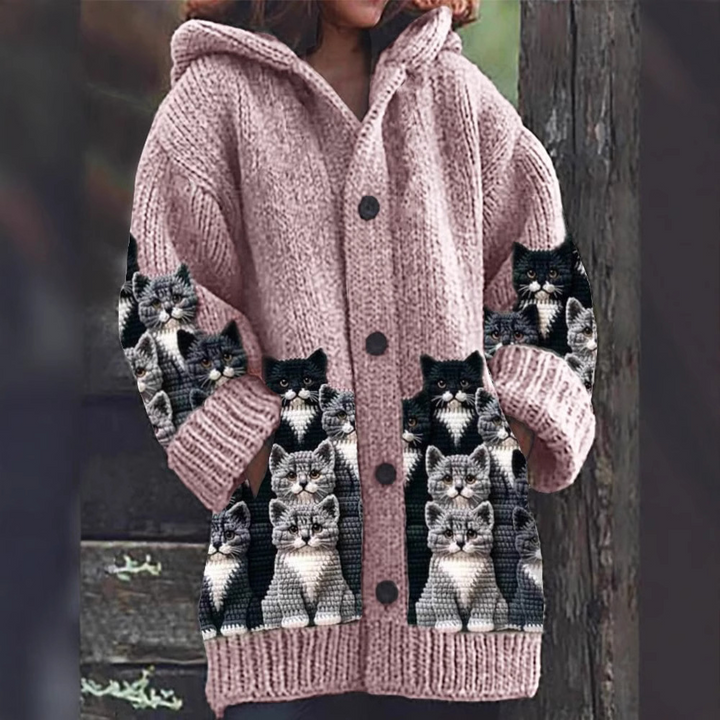 Gilet en cachemire jasmin avec motif de chats