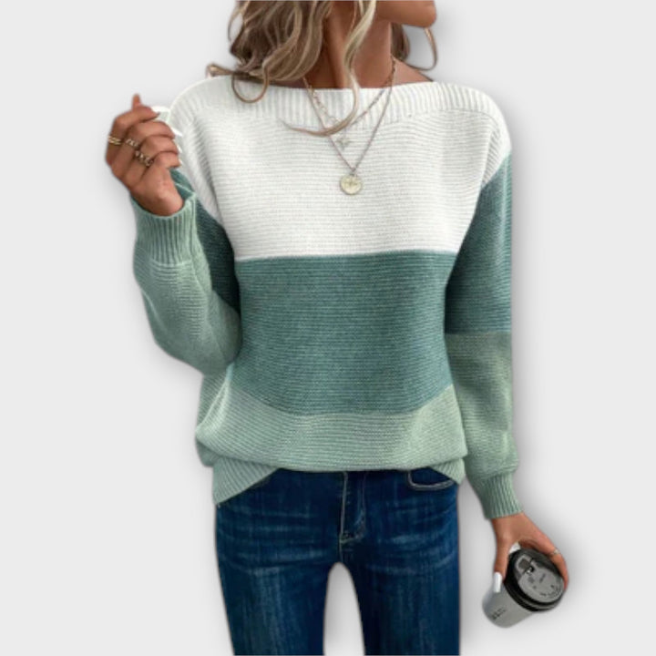 Claire|Pull fait à la main en patchwork de trois couleurs élégantes