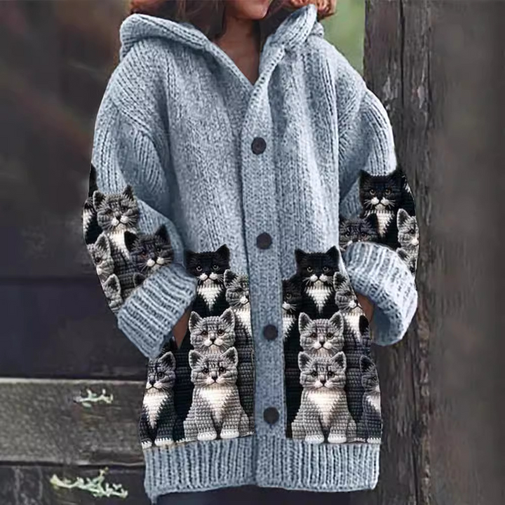 Gilet en cachemire jasmin avec motif de chats