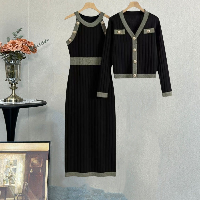 Alodia™ - Ensemble Robe Tricotée Côtelée & Cardigan