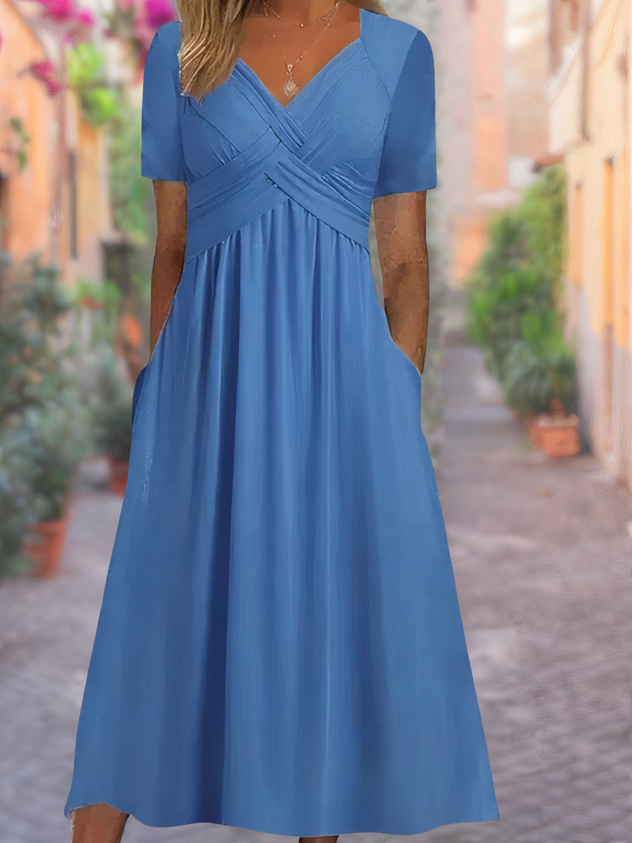 Mireya | Robe portefeuille à taille croisée et poches latérales pour femme